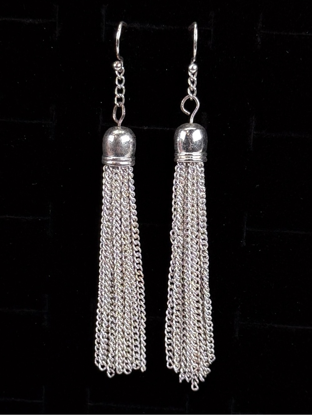 Elegant Silvertone Tassel Fringe Pierced Earrings